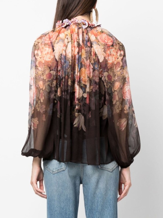 Shop Zimmermann Gathered-neck Floral-print Blouse In Multicolor