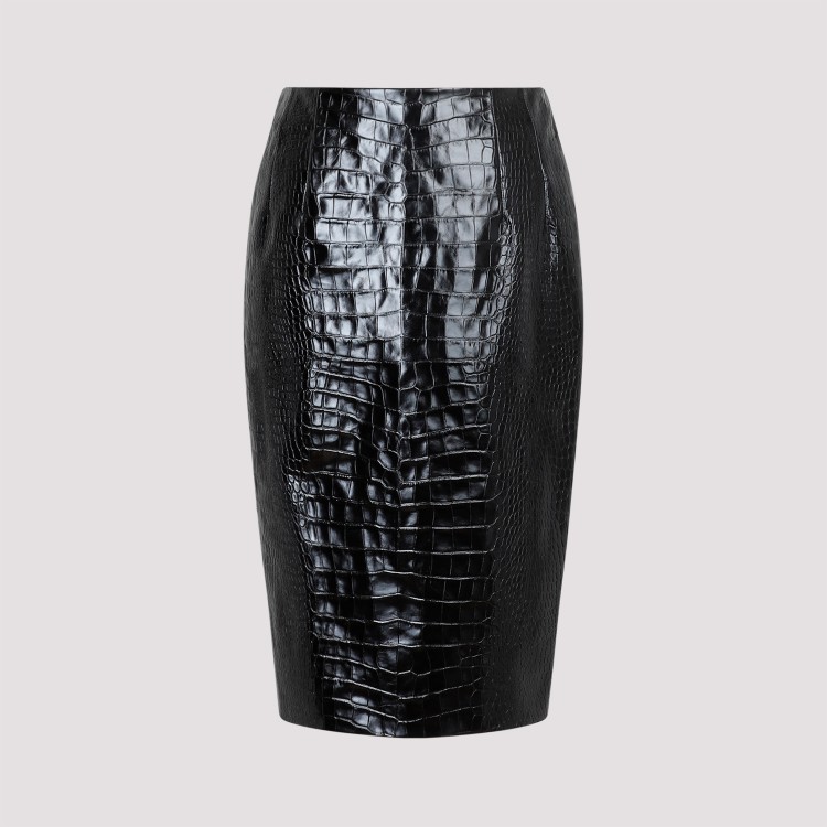 Shop Versace Crocodile Print Black Embossed Leather Skirt