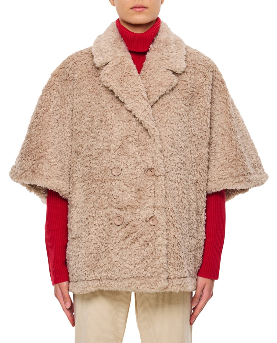 Herno Faux Fur Cropped Curly Cape In Pink