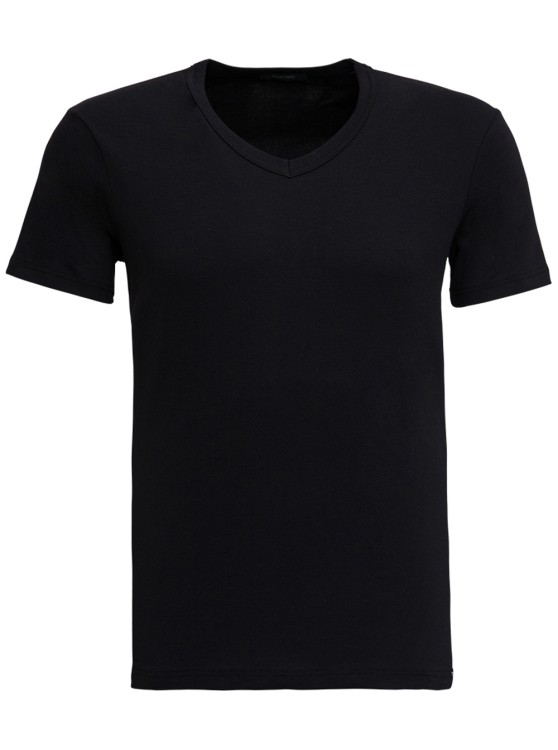 Shop Tom Ford Black Stretch Cotton V-neck T-shirt