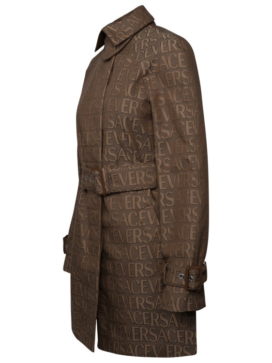 Shop Versace Brown Cotton Blend Trench Coat In Black