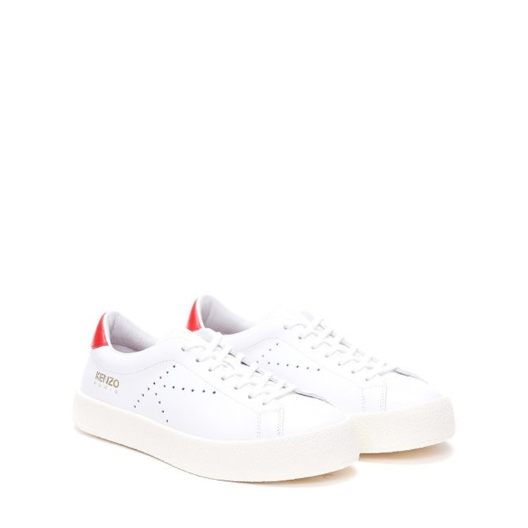 Shop Kenzo Leather Logo Sneakers In White