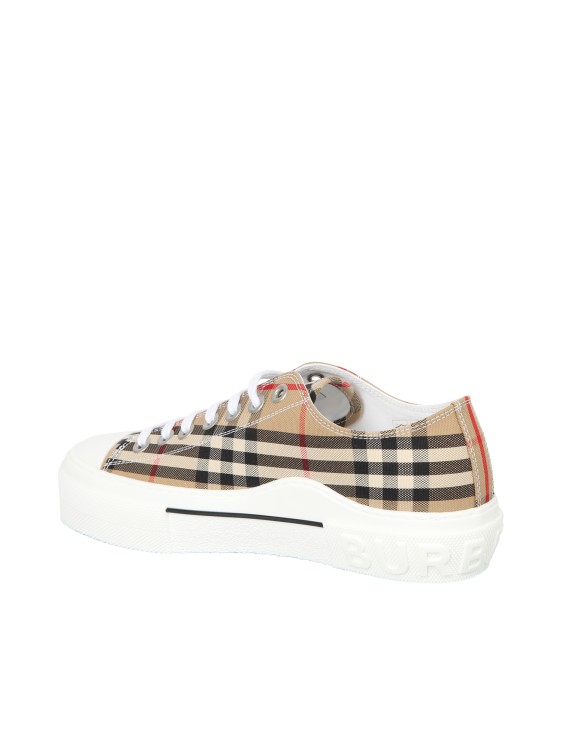 Shop Burberry Sneakers Check Canvas Beige In Brown