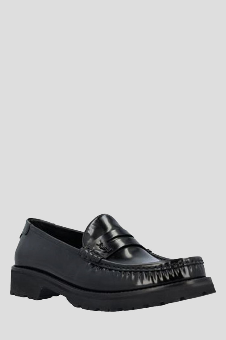 Saint Laurent Le Loafer High-shine Finish Flat Shoes In Black