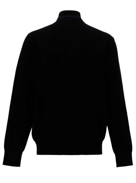 Shop Versace Jeans Couture Black Turtleneck With Contrasting Logo Lettering In Cotton And Cashmere