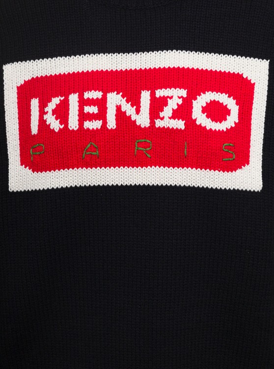 Shop Kenzo Black Long-sleeved Sweater With Contrasting Maxi Logo In Wool
