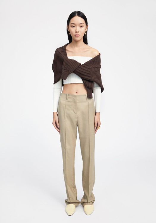 Shop Aeron Aves - Slim Tailored Wool Pants In Neutrals