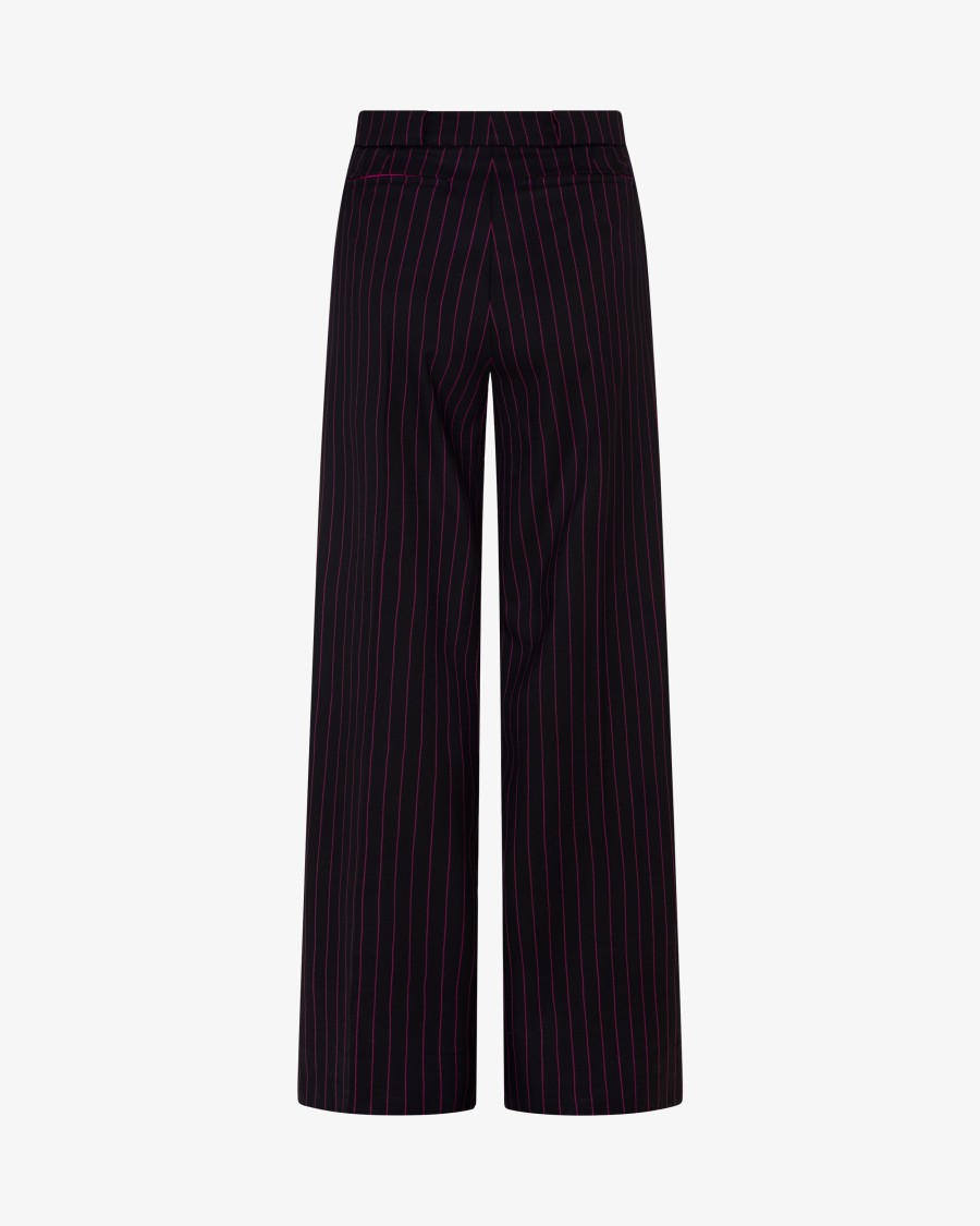 Serena Bute Wool Pinstripe Pleated Trouser - Black/pink In Black