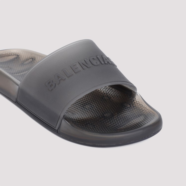 Shop Balenciaga Black Rubber Pool Slide Transparent Rubber Slippers