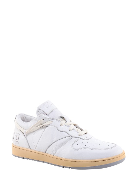 Shop Rhude Leather Sneakers With Vintage Effect In White