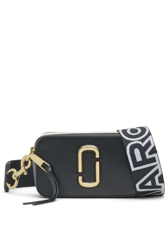 Shop Marc Jacobs The Snapshot' Black Shoulder Bag With Metal Logo At The Front In Leather
