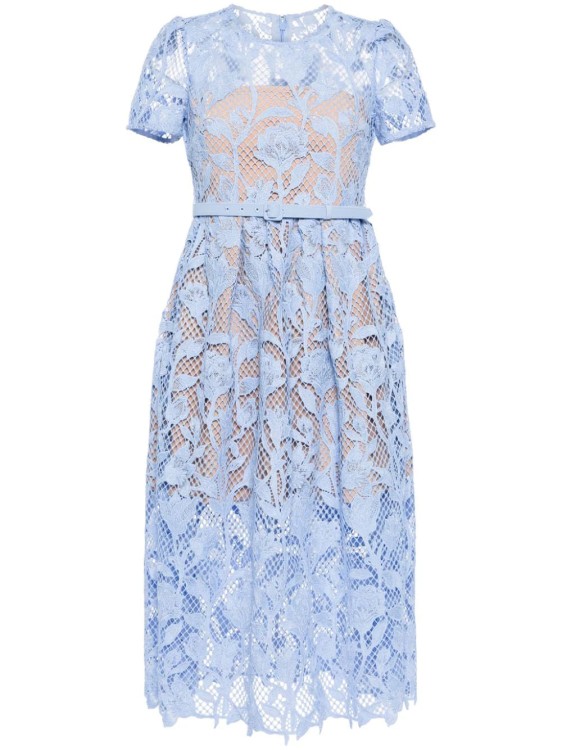 Shop Self-portrait Lily Floral-lace Midi Dress In Blue