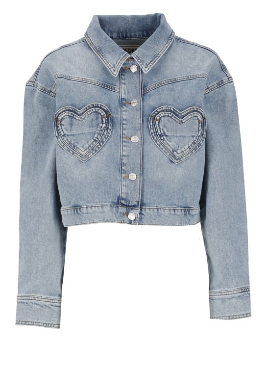 Shop Moschino Heart Pockets Denim Jacket In Grey