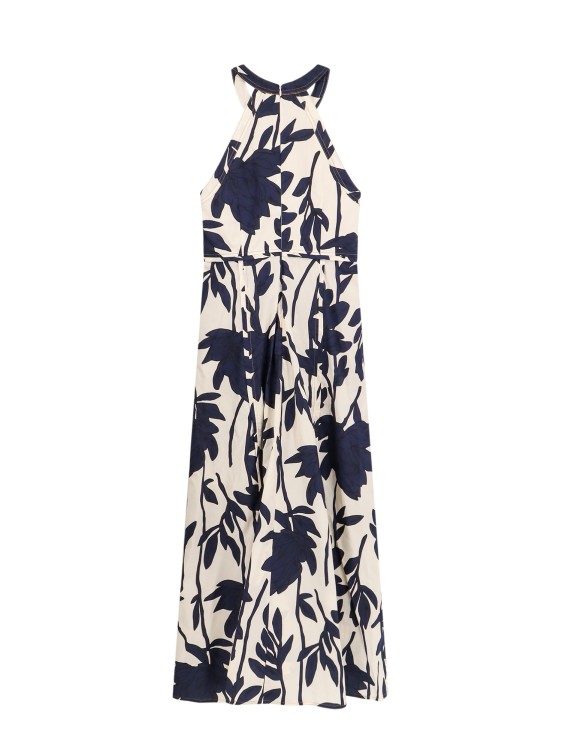 Shop Brunello Cucinelli Cotton Dress With Ramage Print In Blue