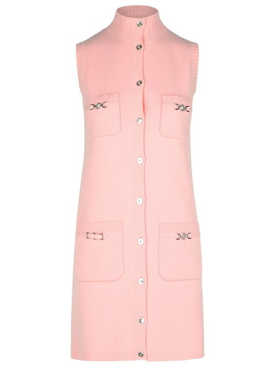 Versace Wool Blend Dress Decorative Buckles In Pink