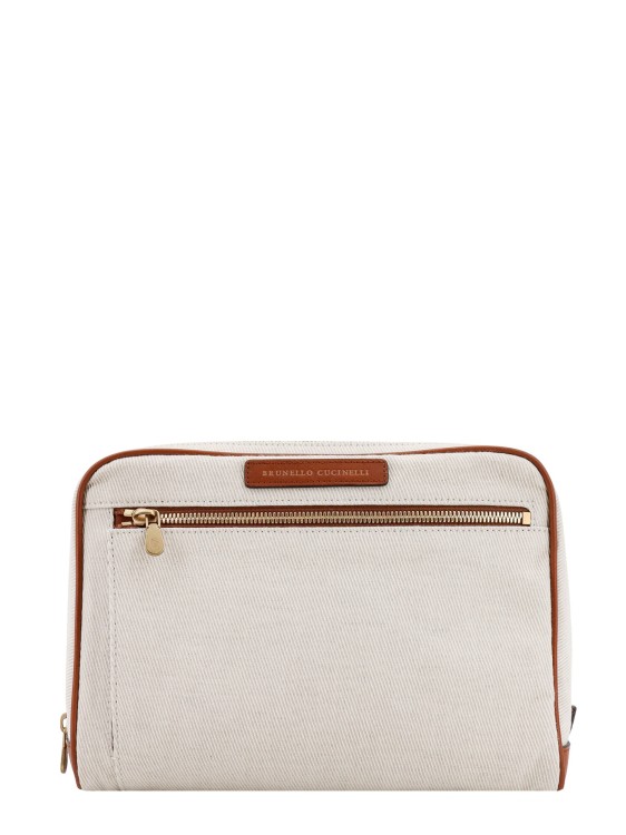 Shop Brunello Cucinelli Canvas And Leather Beauty Case With Logo Patch In White