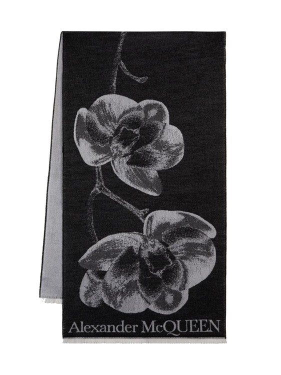 Shop Alexander Mcqueen Orchid Skull Scarf - Wool - Black