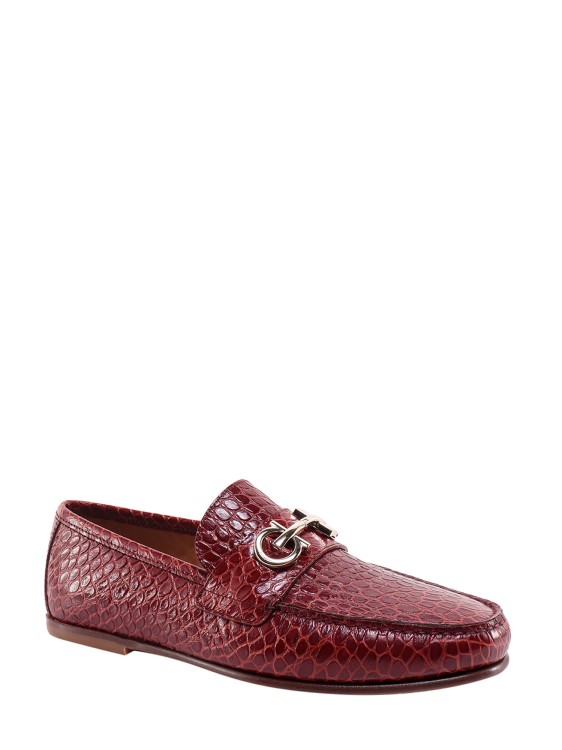 Shop Ferragamo Leather Loafer With Animalier Effect In Red