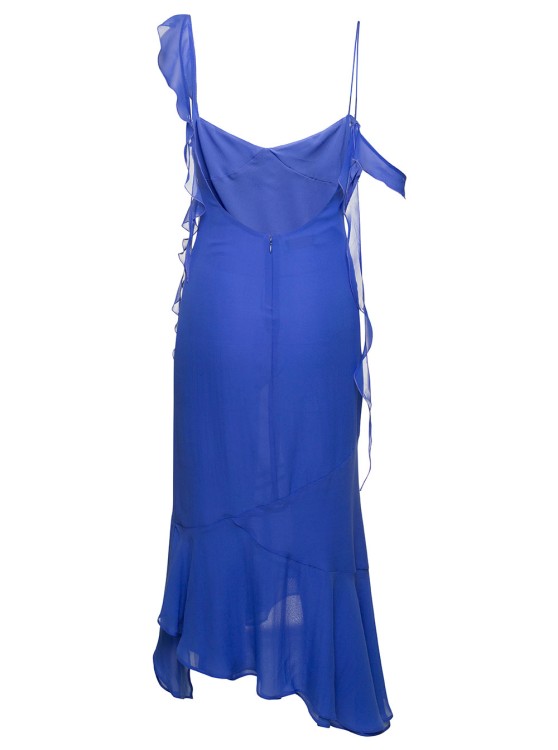Shop Andamane Asymmetric Miranda Midi Dress With Ruffle-detailing In Blue Silk