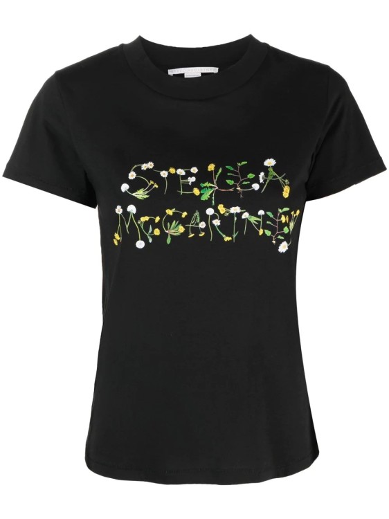 Shop Stella Mccartney Black Dandelion Logo T-shirt