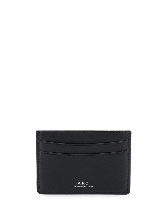 APC BLACK CALF LEATHER ANDRÉ EMBOSSED LOGO CARDHOLDER