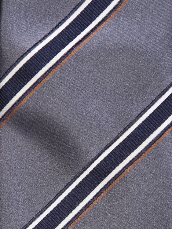 Shop Brunello Cucinelli Silk Striped Tie In Grey