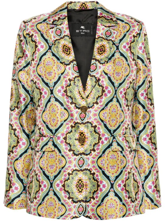 Etro Medallion-print Silk Single-breasted Blazer Jacket In Yellow