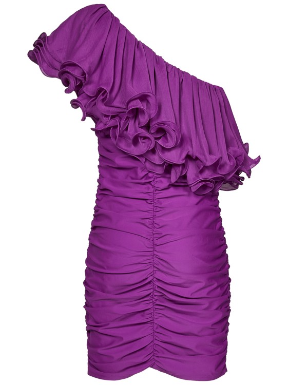 Shop Rotate Birger Christensen One-shoulder Purple Stretch Jersey Ruched Minidress