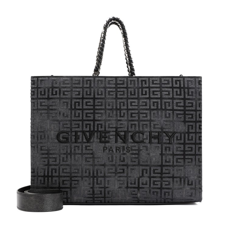 Shop Givenchy Dark Grey Cotton G-tote Medium With Chain Tote Bag In Black