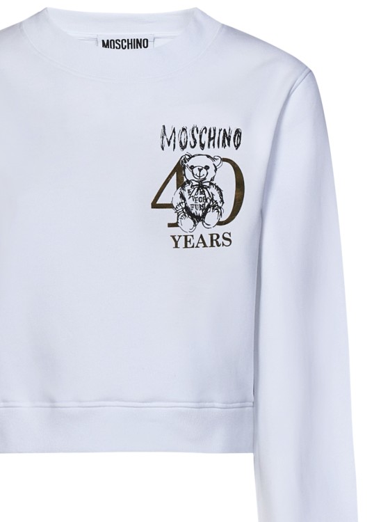 Shop Moschino Cropped White Organic Cotton Sweatshirt