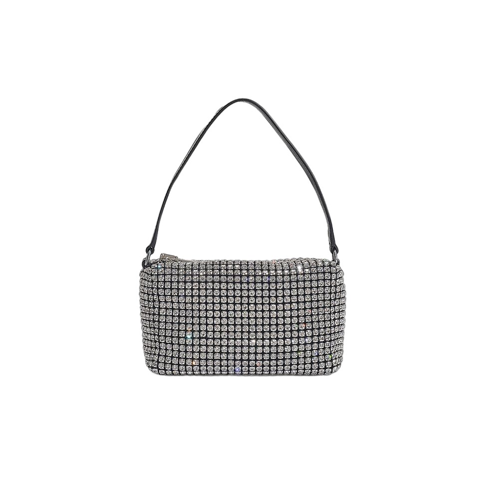 Alexander Wang Medium Heiress Shoulder Bag In Metallic Mesh With Crystal Rhinestones In Grey