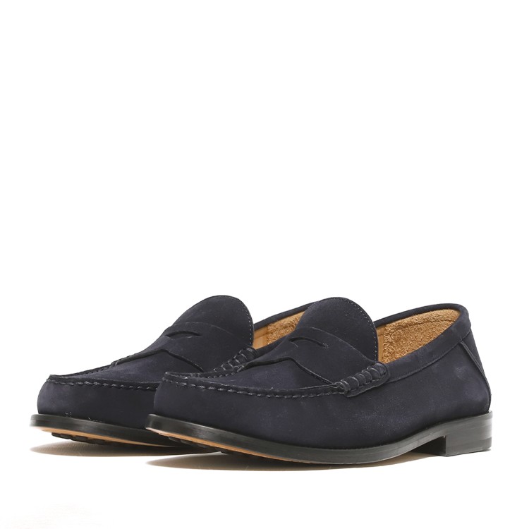 Shop Rossano Bisconti Moccasin In Soft Navy Blue Suede In Black