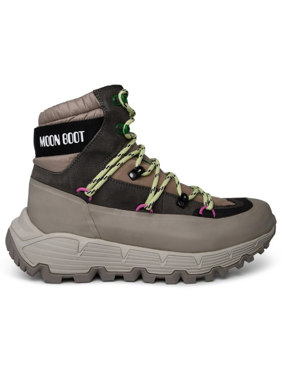 Moonboot Tech Hiker Boot In Beige Leather Mix In Grey