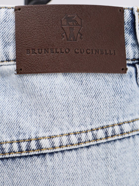 Shop Brunello Cucinelli Cotton Jeans With Back Leather Logo Patch In Blue