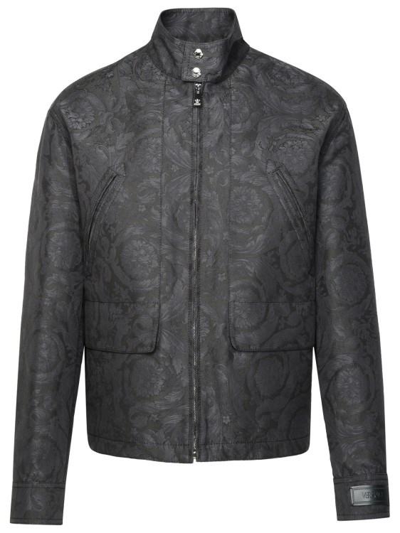 Versace 'barocco' Anthracite Cotton Jacket In Grey
