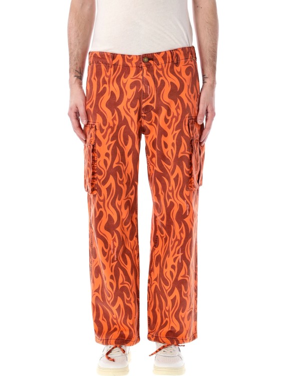 Shop Erl Printed Flame Cargo Pants In Orange