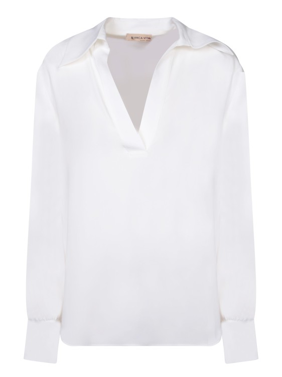 Shop Blanca Vita Silk Blend Blouse In White