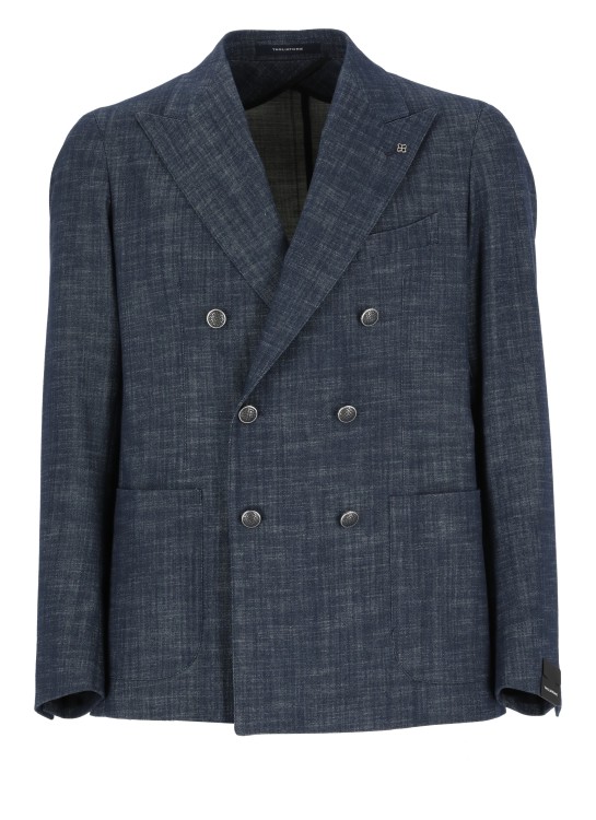 Shop Tagliatore Blue Cotton Double Breasted Jacket In Grey