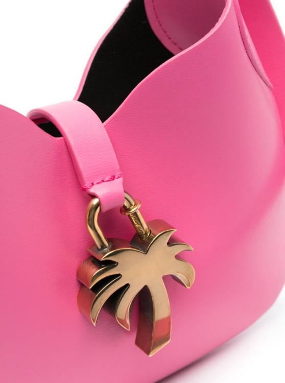 Shop Palm Angels Pink Hobo Bag With Plam Tree Plaque Detail In Leather