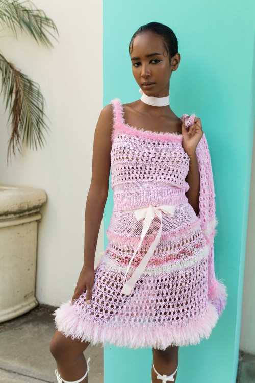 Shop Andreeva Baby Pink Handmade Knit Skirt