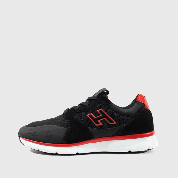 Shop Hogan Black Suede And Elastic Fabric Sneakers
