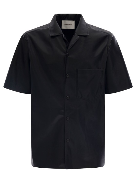 Shop Nanushka Bodil' Black Short Sleeve Shirt In Faux Leather