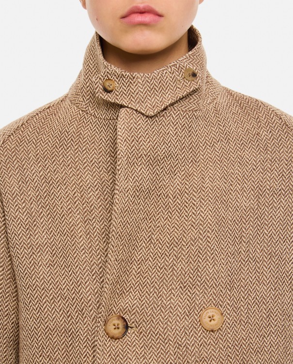 Shop Ralph Lauren Double-breasted Linen Coat In Brown
