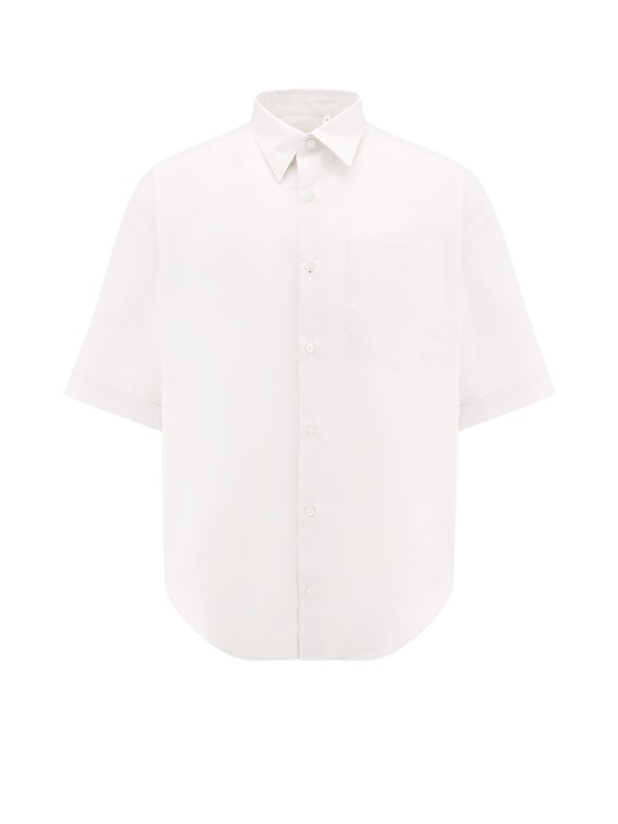 Shop Ami Alexandre Mattiussi Cotton Shirt With Logo Iconic Embroidery In White