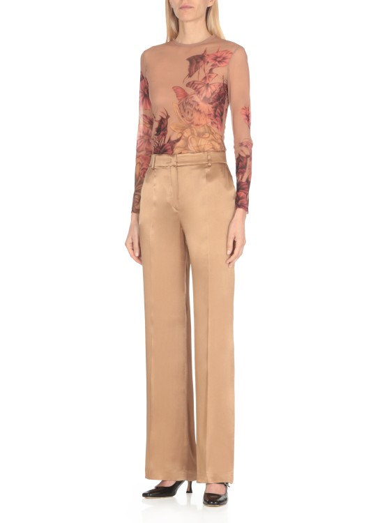 Shop Alberta Ferretti Silk Blend Pants In Brown