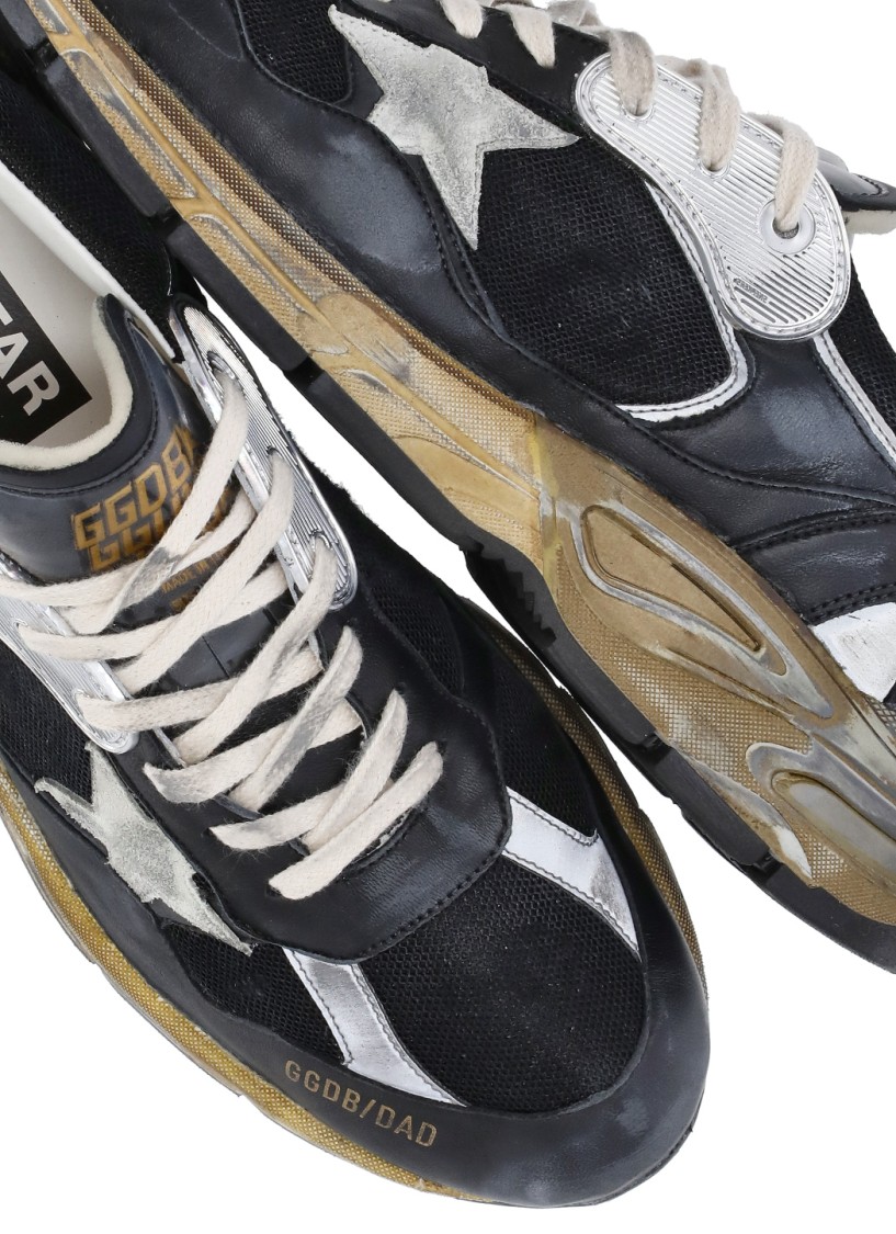 Golden Goose Running Dad Net And Nappa Upper Suede Star Shoes In Black