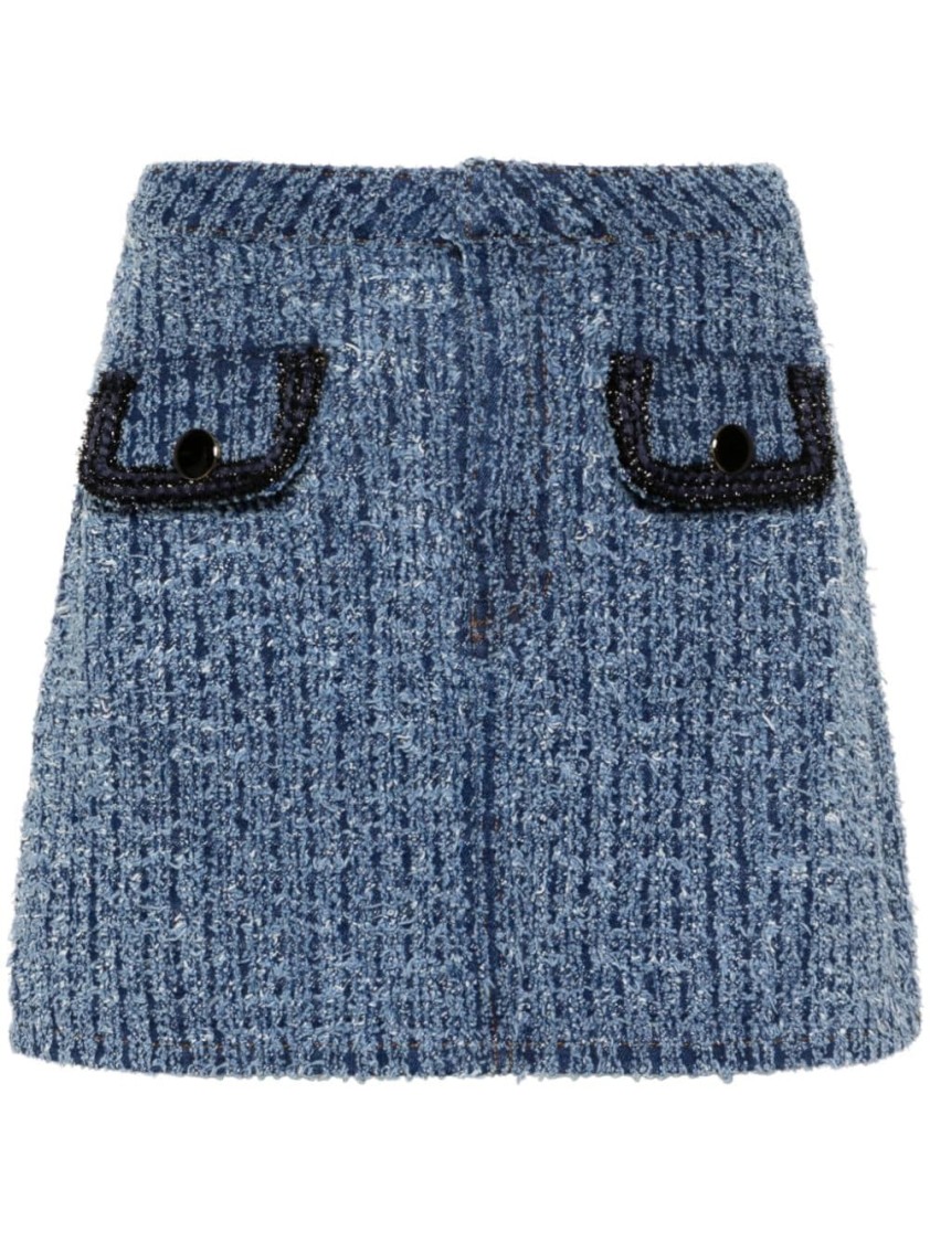 Self-portrait Light Blue Mini Skirt With Patch Pockets In Blue