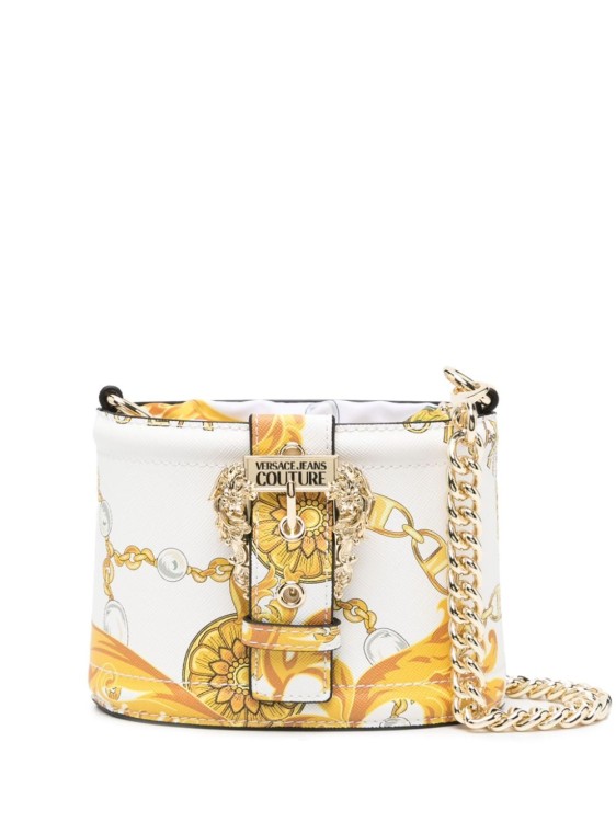 Shop Versace Jeans Couture All-over Print White Bucket Bag