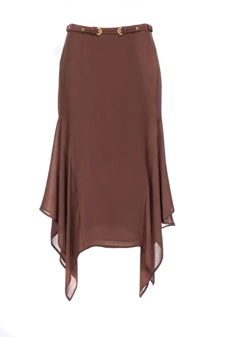 Pinko Asymmetrical Midi Skirt In Chestnut In Brown