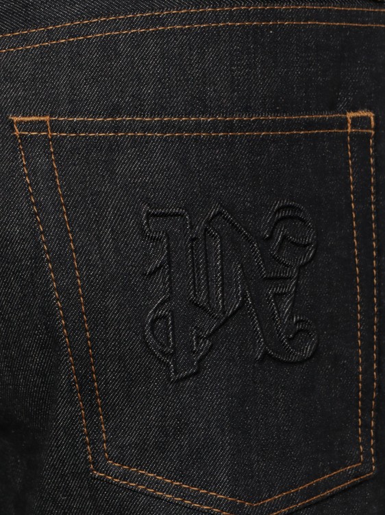 Shop Palm Angels Cotton Jeans With Embossed Monogram On The Back In Black